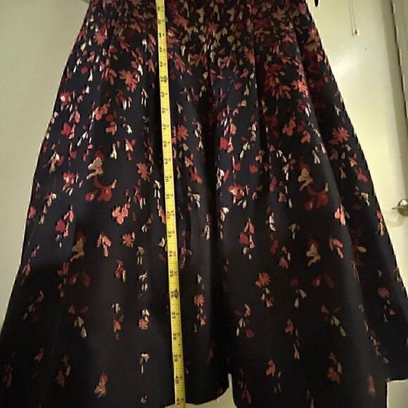 Teri Jon Blue Jacquard Floral Print Box Pleat Fit n Flair  Size4   Navy Multi - Picture 11 of 12